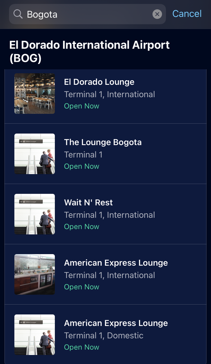 American Express Global Lounge Collection locations BOG showing Amex lounge American Express Global Lounge Collection locations BOG showing Amex lounge