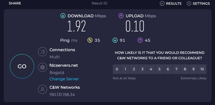 Avianca lounge Bogota BOG speed test