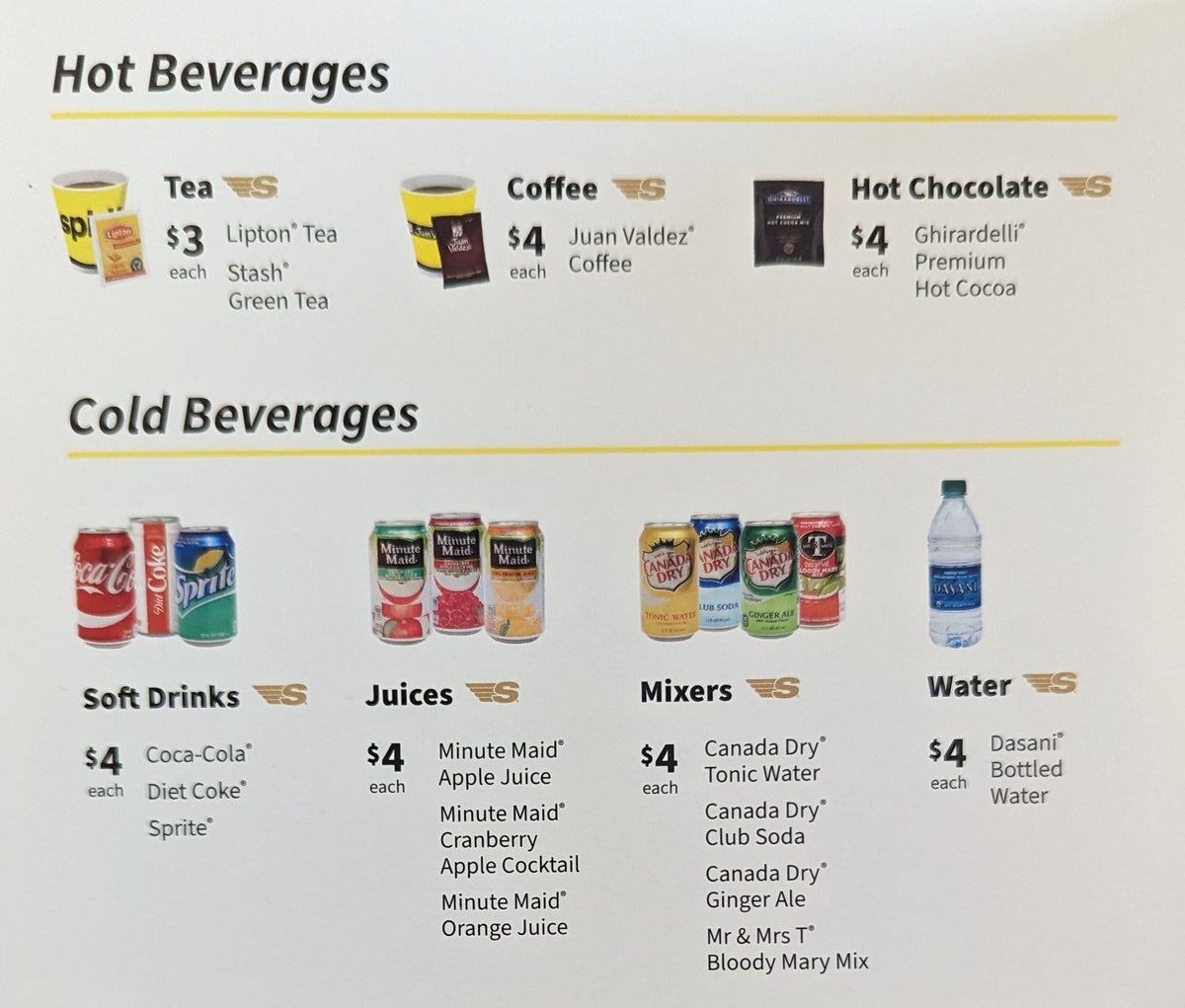 LAS Las Vegas Spirit Airlines drinks menu