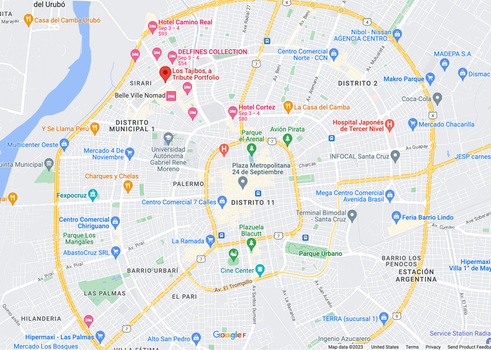 Maps.Google.com location of Los Tajibos in Santa Cruz Bolivia Maps.Google.com location of Los Tajibos in Santa Cruz Bolivia