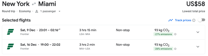 New York to Miami in December