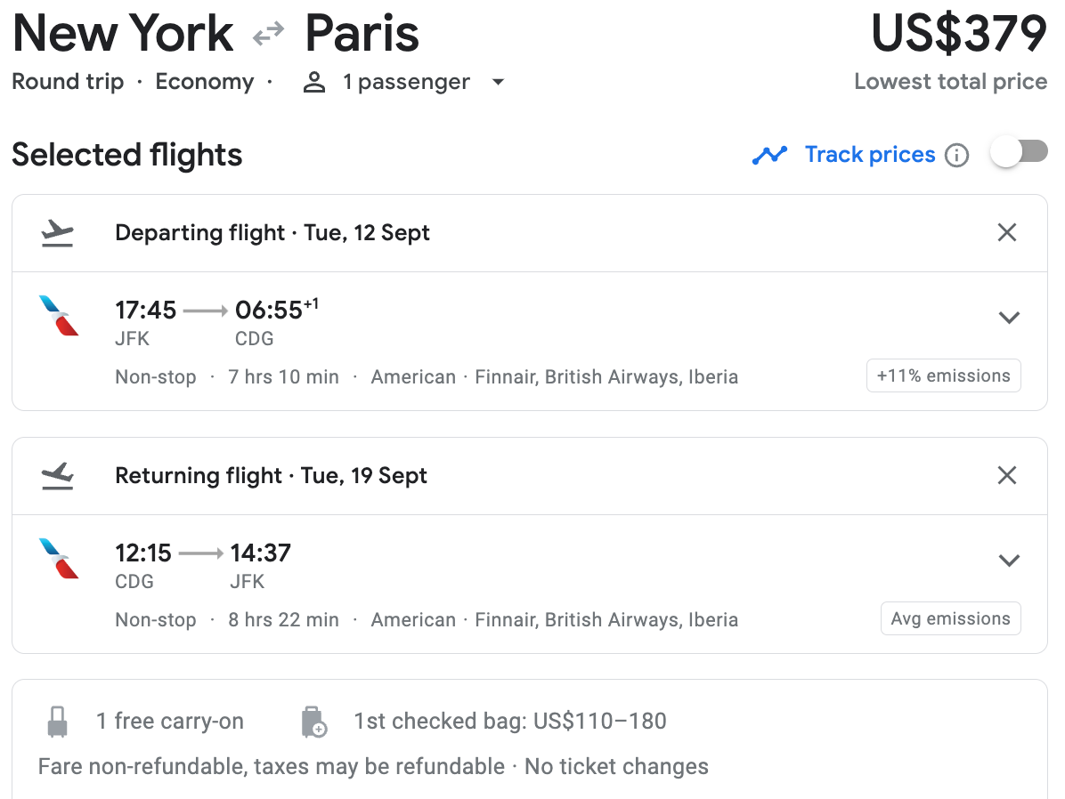 New York to Paris in September