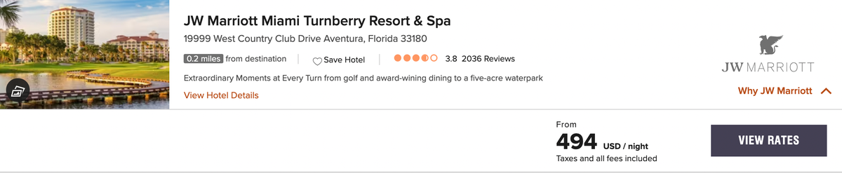 Marriott Turnberry Resort & Spa cash rates