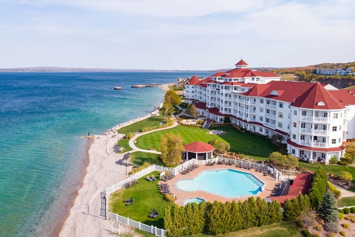 Aerial sunset view of Inn at Bay Harbor Aerial view of Inn at Bay Harbor