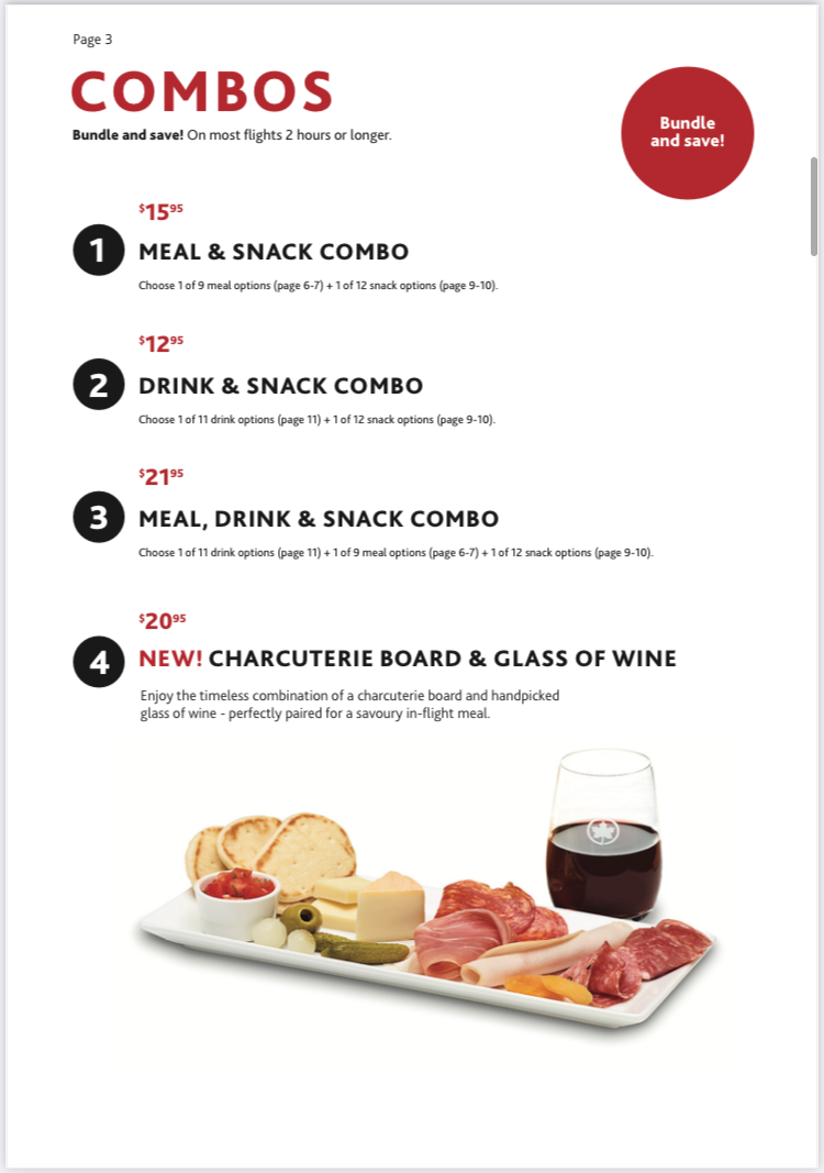 Air Canada A330 300 economy YUL LAX bistro combos
