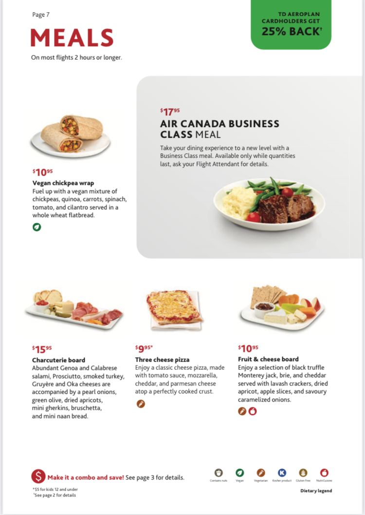 Air Canada A330 300 economy YUL LAX bistro meal options
