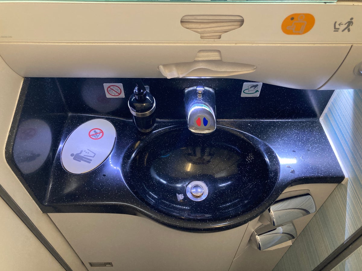 Air Canada A330 300 economy YUL LAX lavatory sink