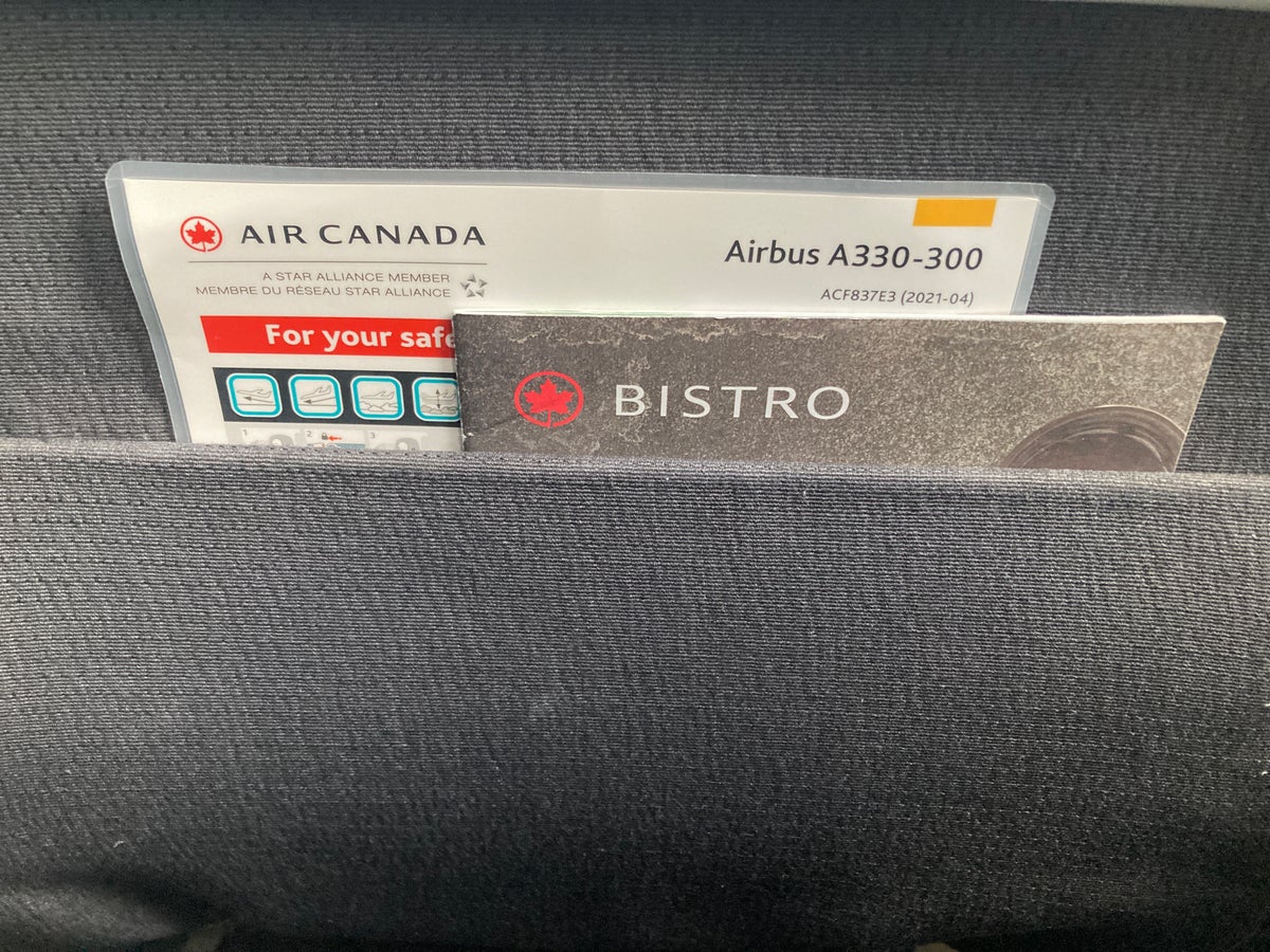 Air Canada A330 300 economy YUL LAX seat back pocket