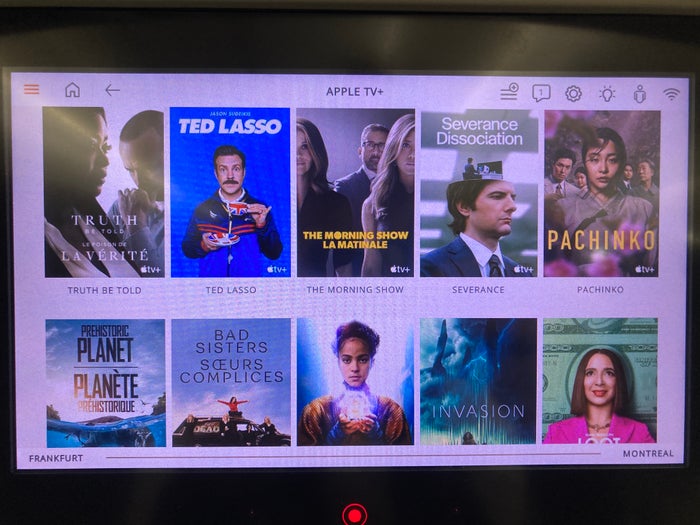Air Canada B787-9 FRA to YUL economy Apple TV plus