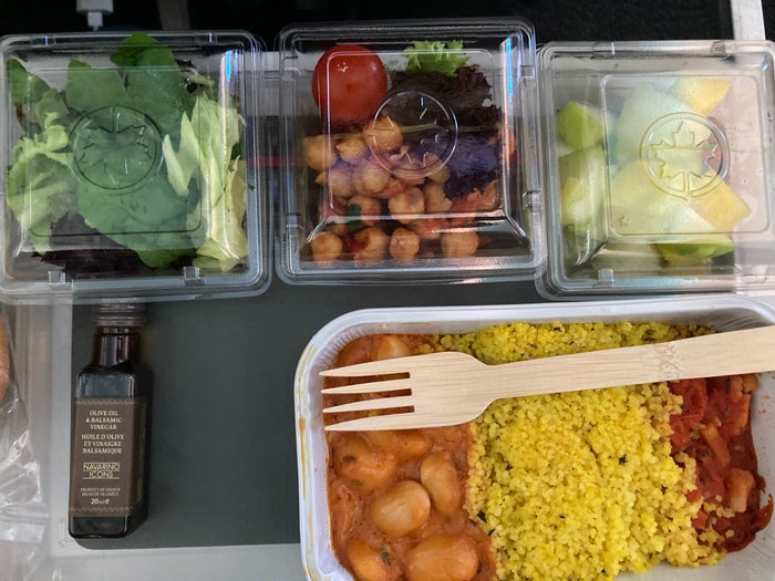 Air Canada B787-9 FRA to YUL economy meal closeup