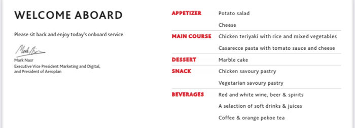 Air Canada B787-9 FRA to YUL economy meal options