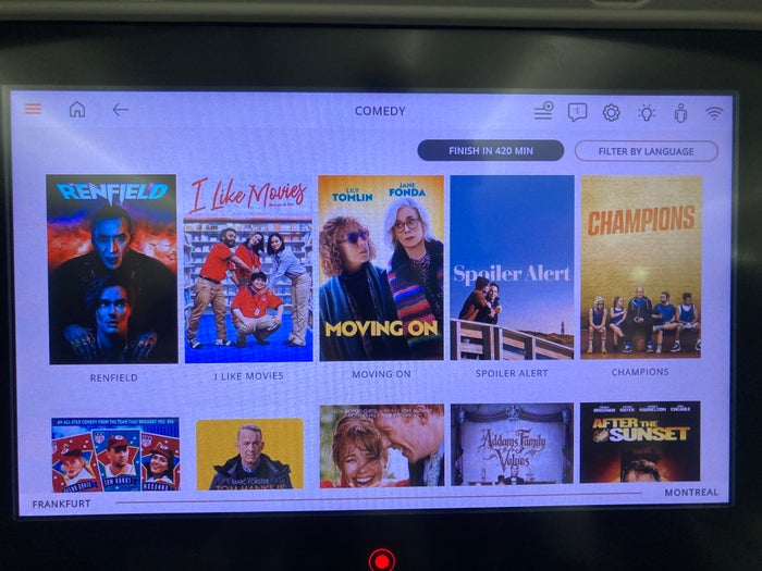 Air Canada B787-9 FRA to YUL economy movie finish in time
