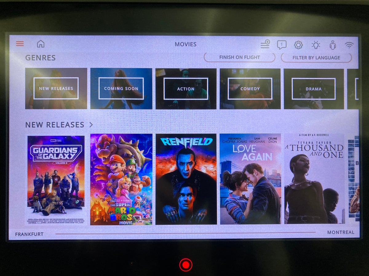 Air Canada B787-9 FRA to YUL economy movie genres