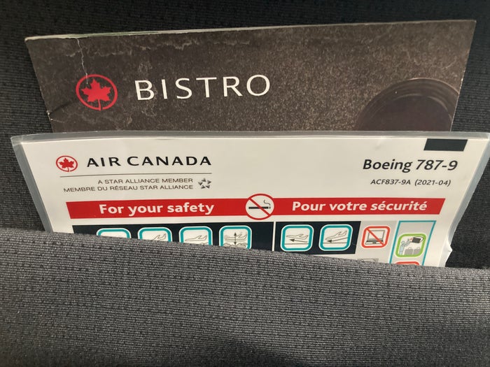 Air Canada B787-9 FRA to YUL economy seat back pocket