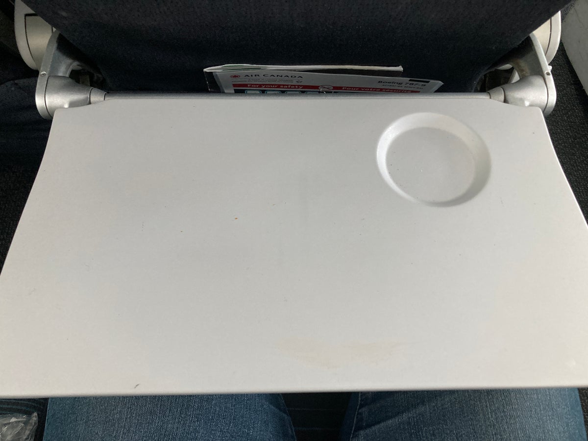 Air Canada B787-9 FRA to YUL economy tray table