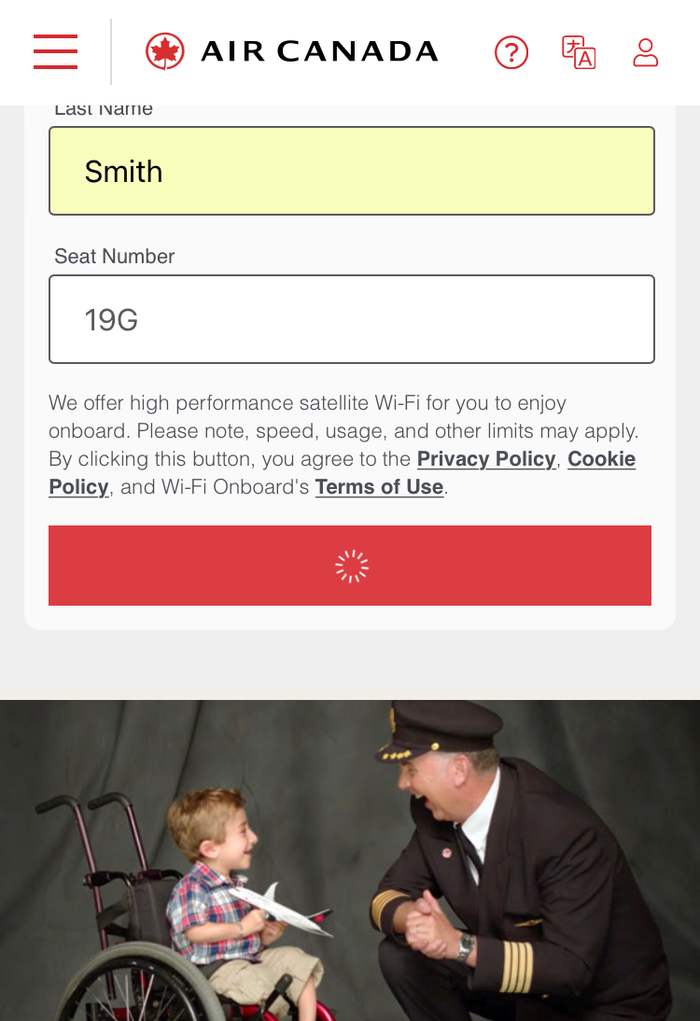 Air Canada B787-9 FRA to YUL economy wifi access with seat number