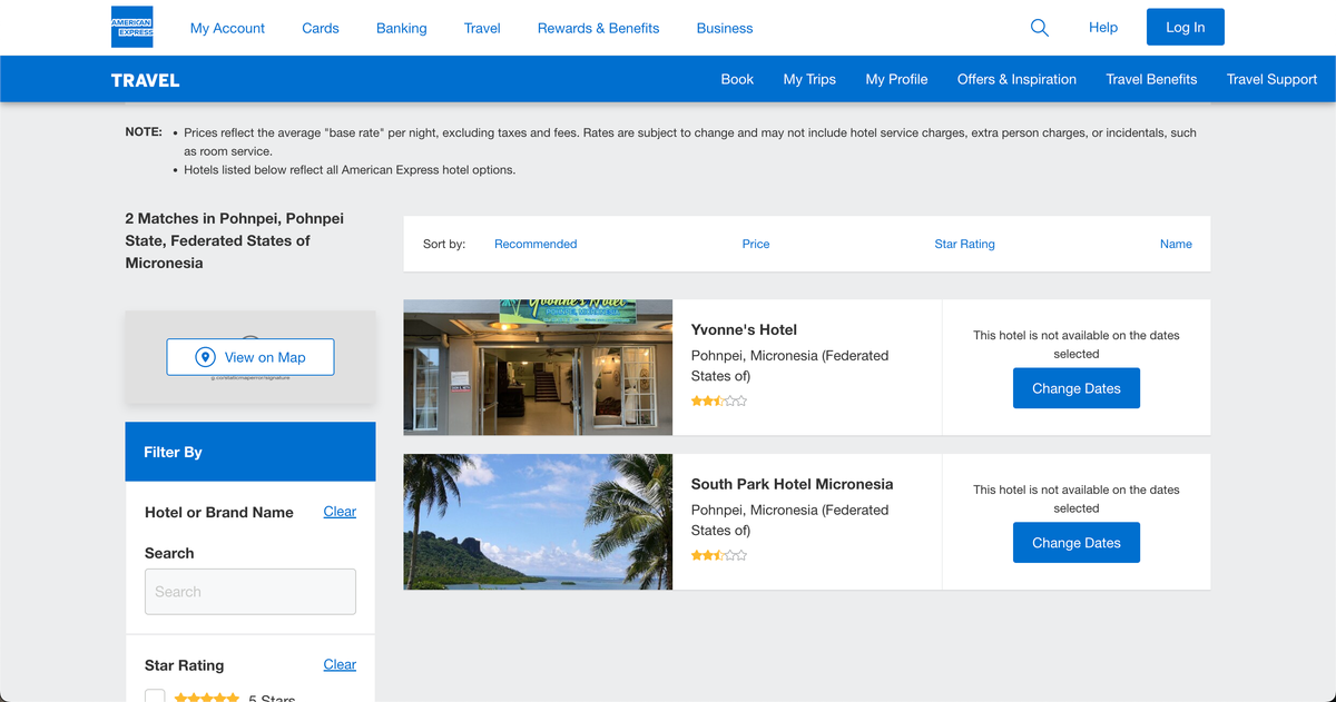 AmexTravel.com Pohnpei not available