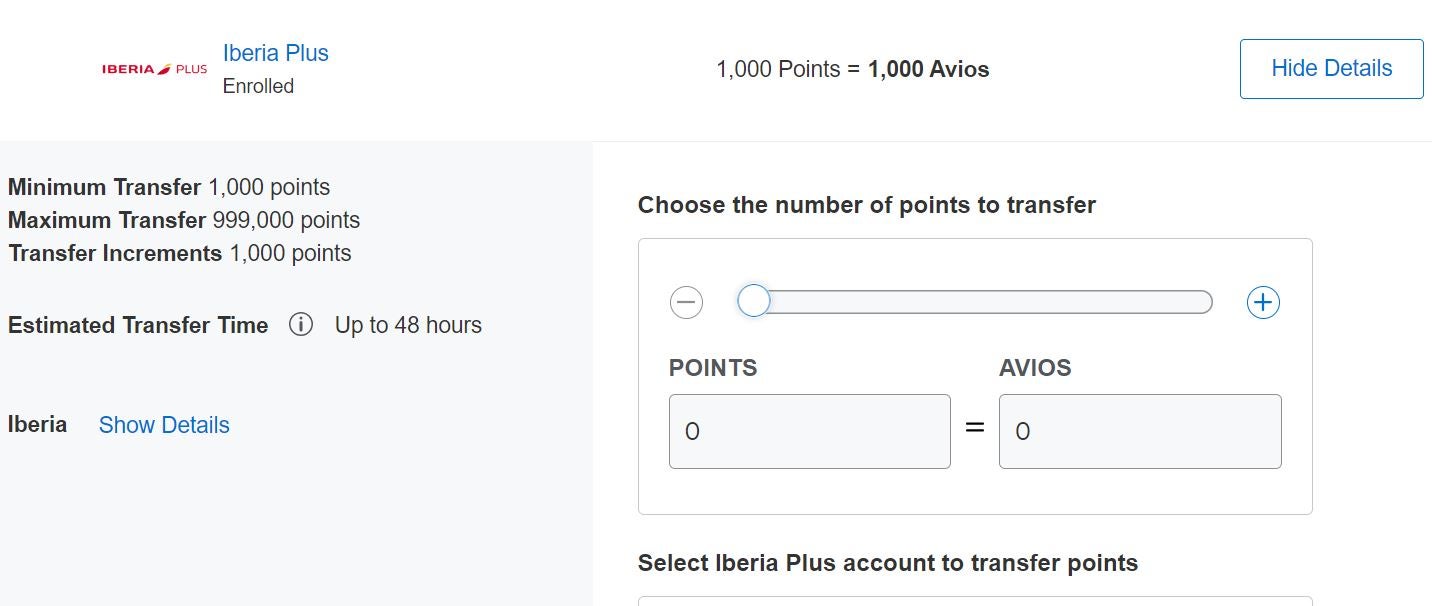 Amex to Iberia Transfer