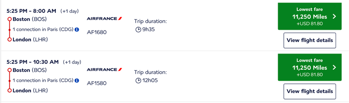 BOS CDG LHR 11k economy BOS CDG LHR 11k economy