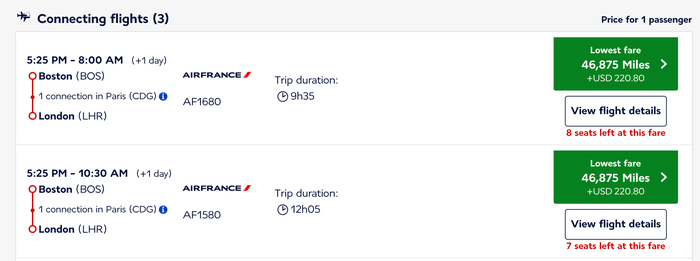 BOS CDG LHR business 46k BOS CDG LHR business 46k