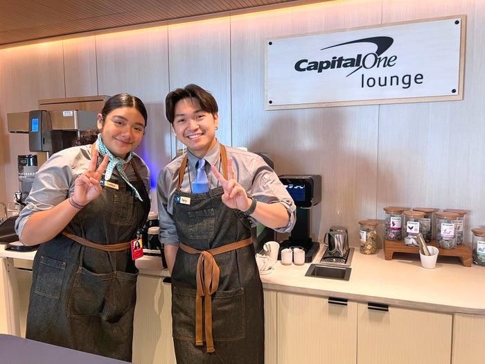 Baristas at Capital One Lounge Dulles coffee bar Baristas at Capital One Lounge Dulles coffee bar