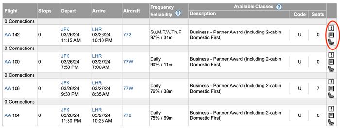 ExpertFlyer AA seat alert example ExpertFlyer AA seat alert example