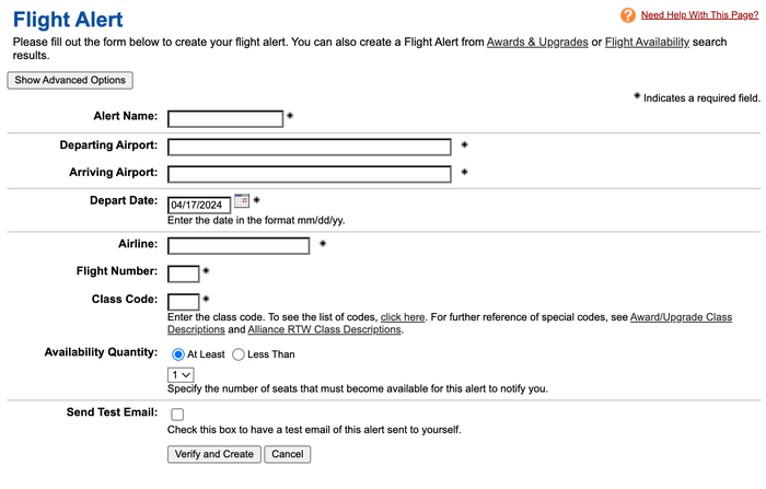 ExpertFlyer create flight alert ExpertFlyer create flight alert