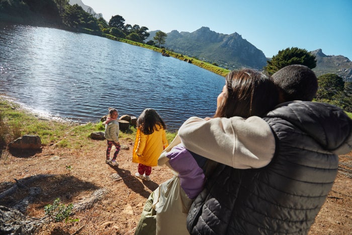 Family on camping trip at lake