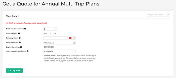 GoReady travel insurance get quote annual plan