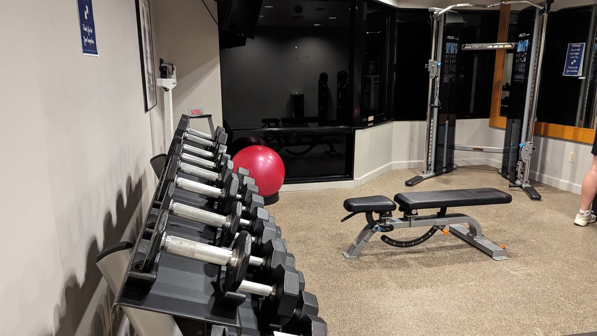 Hilton Los Angeles Universal City amenities fitness room weights