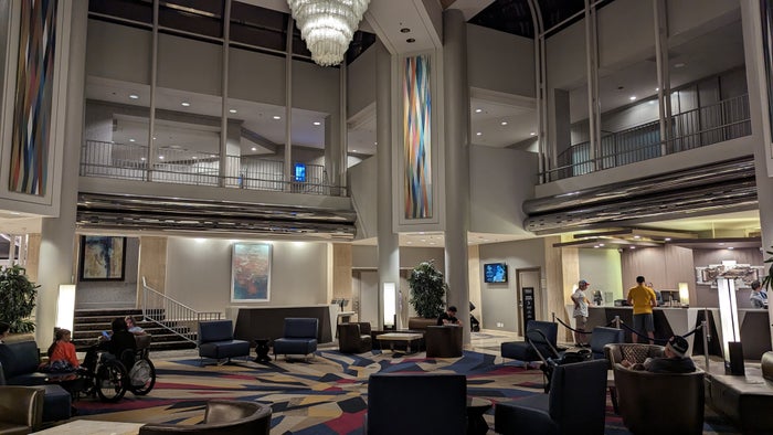 Hilton Los Angeles Universal City lobby seating area Hilton Los Angeles Universal City lobby seating area