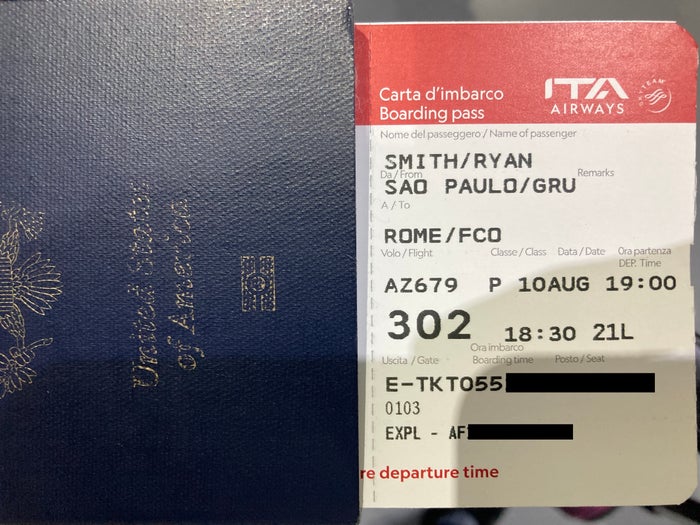 ITA boarding pass GRU FCO Ryan Smith ITA boarding pass GRU FCO Ryan Smith