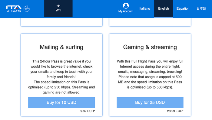ITA inflight wifi options and cost ITA inflight wifi options and cost