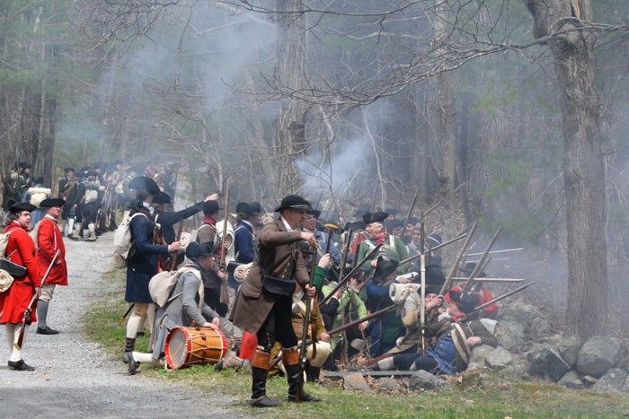Militia line along the Battle Road Militia line along the Battle Road