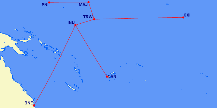 Nauru Airlines route map from gcmap.com