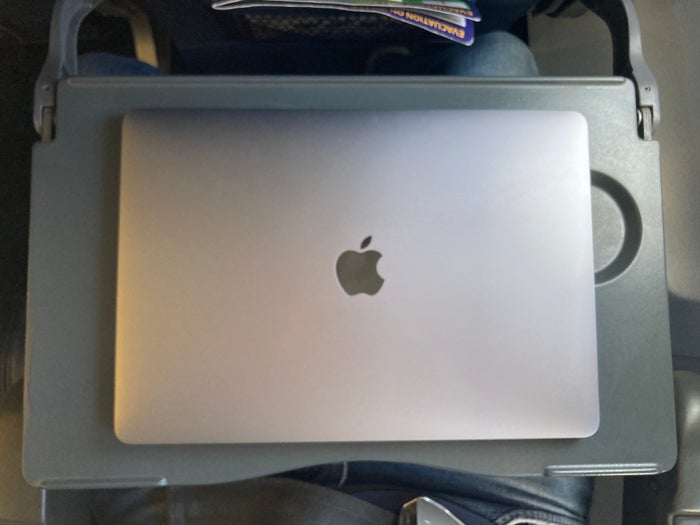 Nauru Airlines tray table with laptop Nauru Airlines tray table with laptop