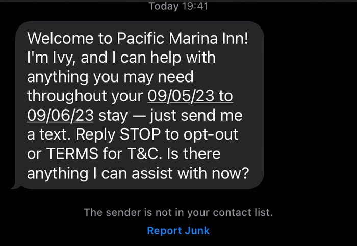 Pacific Marina Inn text message service Pacific Marina Inn text message service