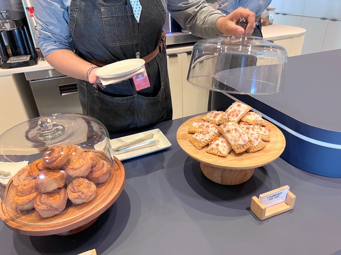 Pastries at the coffee bar at Washington Dulles Capital One Lounge Pastries at the coffee bar at Washington Dulles Capital One Lounge