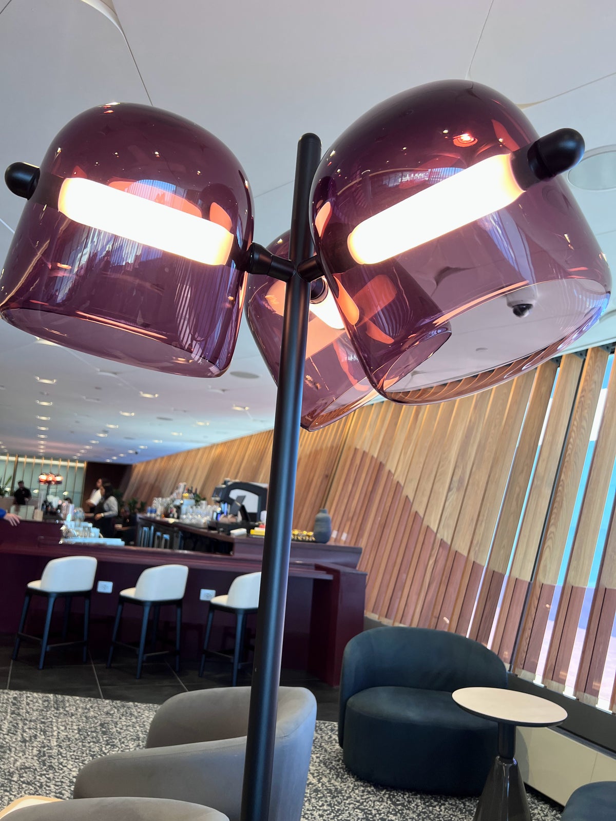 Purple lamps at IAD Capital One Lounge
