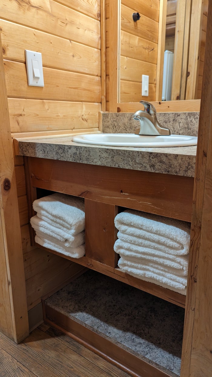 Thousand Trails Yosemite Lakes cabin bathroom sink Thousand Trails Yosemite Lakes cabin bathroom sink