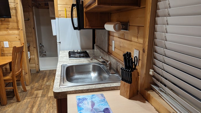 Thousand Trails Yosemite Lakes cabin kitchen counter and cart Thousand Trails Yosemite Lakes cabin kitchen counter and cart