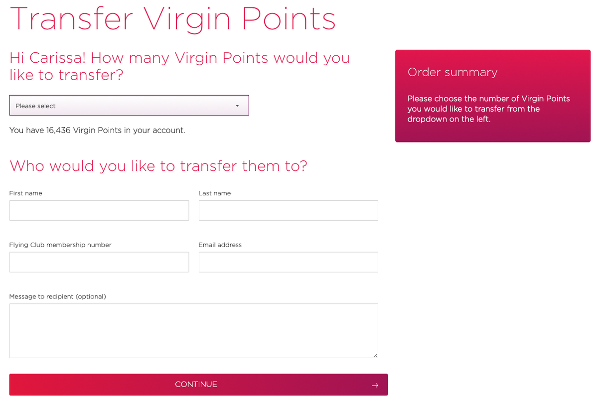 Transfer Virgin Points