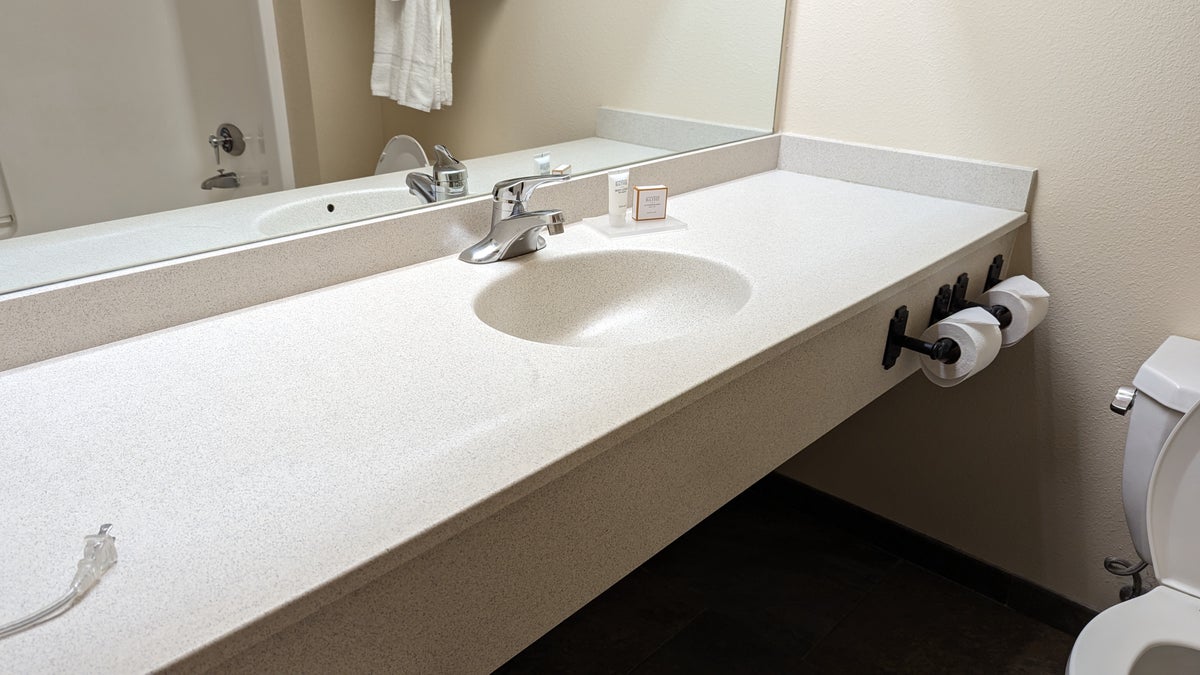 Wuksachi Lodge Sequoia National Park Sillman Building bathroom counter and sink