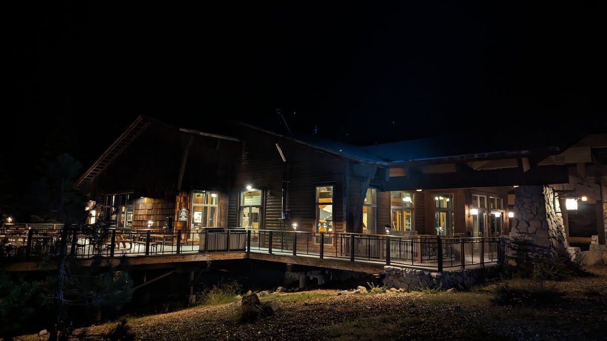 Wuksachi Lodge Sequoia National Park lodge exterior at night