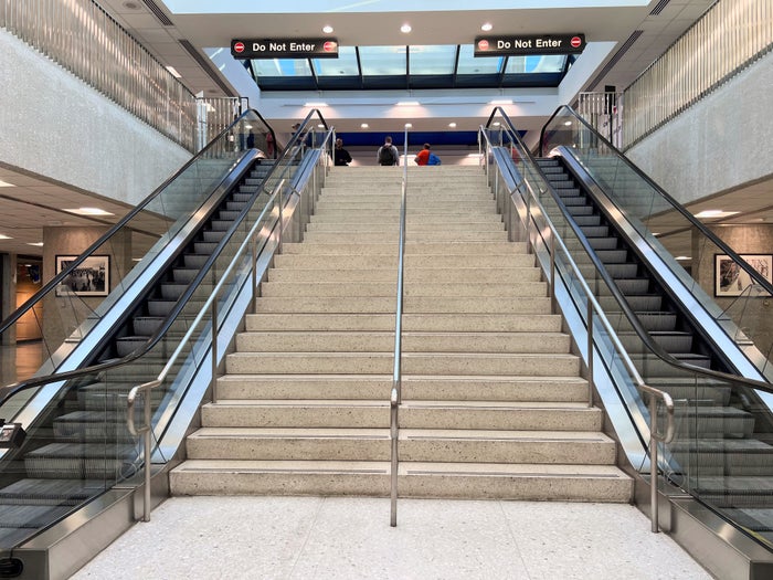 escalators and stairs by the IAD Capital One Lounge escalators and stairs by the IAD Capital One Lounge