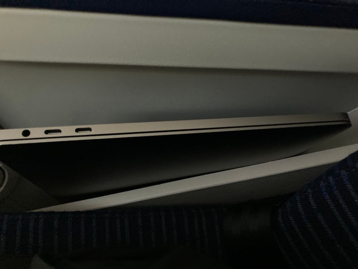 ANA B787 8 business class laptop in pocket ANA B787 8 business class laptop in pocket