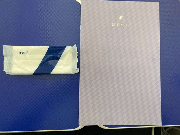ANA B787 8 business class tray table with menu ANA B787 8 business class tray table with menu
