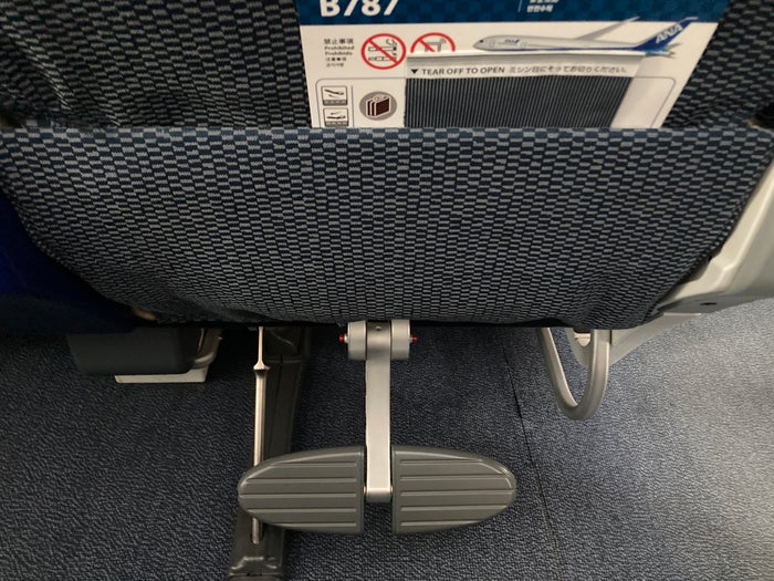 ANA premium economy Boeing 787 seat pocket and foot rest ANA premium economy Boeing 787 seat pocket and foot rest