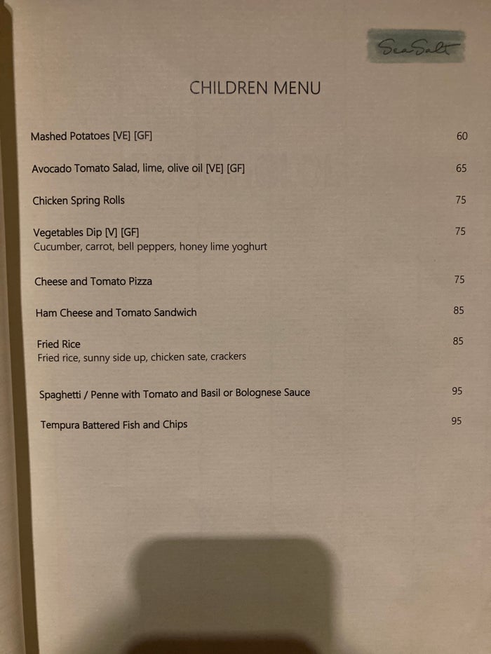 Alila Manggis Bali Sea Salt restaurant childrens menu Alila Manggis Bali Sea Salt restaurant childrens menu