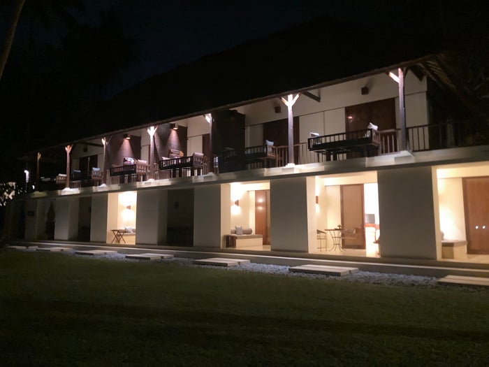 Alila Manggis Bali room balconies at night Alila Manggis Bali room balconies at night